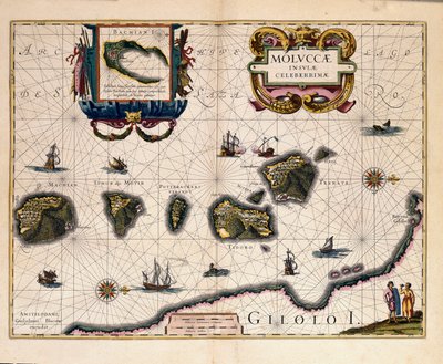 Karta över Moluckerna öster om Indonesien. (gravyr av Willem Blaeu