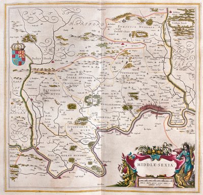 Middlesex, i "Theatrum Orbis Terrarum, sive Atlas Novus" av Willem Blaeu, Amsterdam av Willem Blaeu