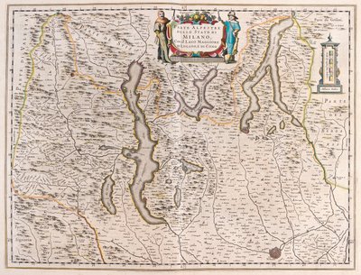 Milano, med sjöarna: Maggiore, Lugano och Como, Italien-Swisse - i "Theatrum Orbis Terrarum, sive Atlas Novus" av Willem Blaeu, Amsterdam av Willem Blaeu