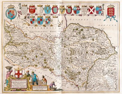 Norra delen av Yorkshire, i "Theatrum Orbis Terrarum, sive Atlas Novus" av Willem Blaeu, Amsterdam av Willem Blaeu