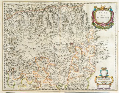 Piemont, Aostadalen och Ligurien, Italien, i "Theatrum Orbis Terrarum, sive Atlas Novus" av Willem Blaeu, Amsterdam av Willem Blaeu