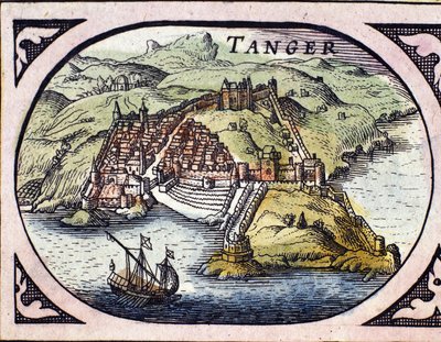 Utsikt över den befästa staden Tanger och kusten, Marocko. Karta från den holländska atlasen av W. G. Blaeu, Amsterdam av Willem Blaeu