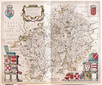 Worcestershire, warwikshire, i "Theatrum Orbis Terrarum, sive Atlas Novus" av Willem Blaeu, Amsterdam av Willem Blaeu