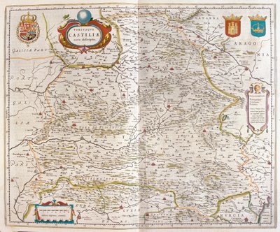 Zaragoza, Valencia, Alicante, Cartagena, Madrid, Cordoba, Sevilla, Salamanca, Palencia, Segovia, Toledo, Cuenca, Granada, i "Theatrum Orbis Terrarum, sive Atlas Novus" av Willem Blaeu, Amsterdam av Willem Blaeu