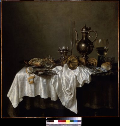 Frukost med hummer. (Frukost med en hummer). Fortfarande liv. Målning av Willem Claesz Heda (1594-1680) av Willem Claesz. Heda
