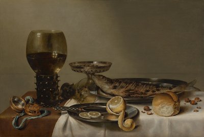 Stilleben med rånare och klocka av Willem Claesz. Heda