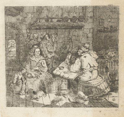 Män som spelar kort och dricker i köket av Willem Cornelis van Dijk