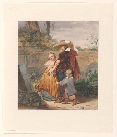 En pappa med två barn vid moderns grav av Willem Hendrik Schmidt