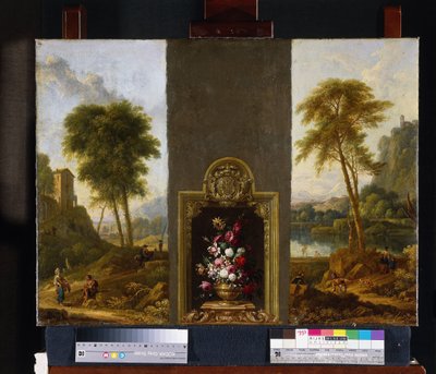 Blomma stilleben i ram med monogram av Willem Hendrik Wilhelmus van Royen (attributed to)