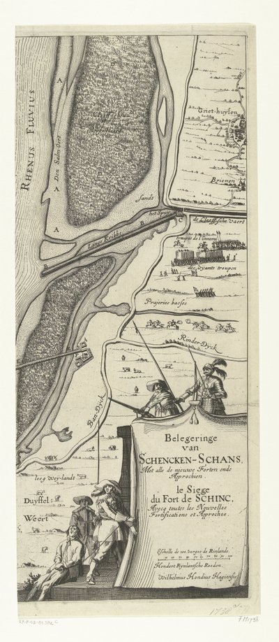 Beleg van Schenckenschans (höger sida), 1635 Belägring av Schencken-Schans, med alla nya fort och inflygningar av Willem Hondius