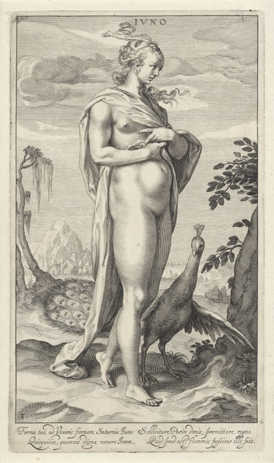 Juno med påfågel Juno (titel på objekt) Judgment of Paris (serietitel) av Willem Isaacsz. van Swanenburg