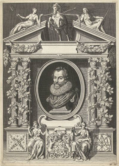Porträtt av Gerard Thibault i en arkitektonisk ram av Willem Jacobsz Delff