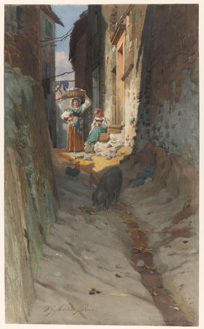 Utsikt över en liten gata i Rocca di Papa av Willem Johann Martens