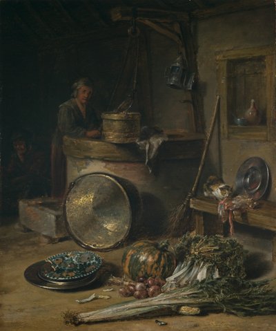 Bondeinteriör med kvinna vid en brunn, ca 1642-43 (olja på pannå) av Willem Kalf