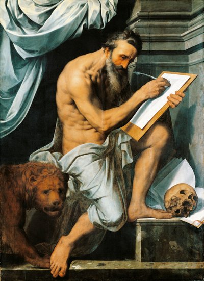 St. Hieronymus (olja på ekpanel) av Willem Key