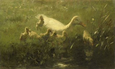 Vit anka med kycklingar av Willem Maris