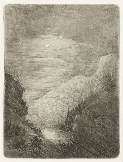 Berglandskap med floden i månsken av Willem Matthias Jan van Dielen