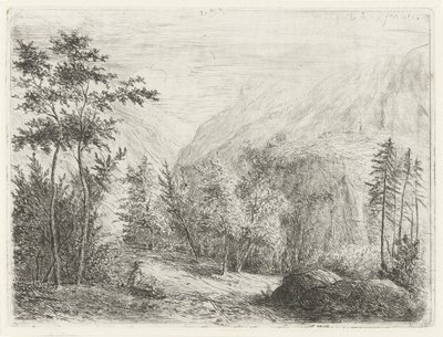 Bergslandskap med en vilande figur längs vägen av Willem Matthias Jan van Dielen
