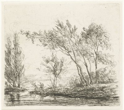 Landskap med träd vid vattnet av Willem Matthias Jan van Dielen