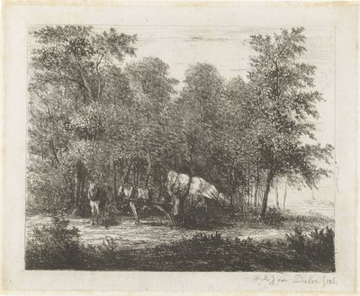 Landskap med en man med fullastad vagn och en spänd häst av Willem Matthias Jan van Dielen