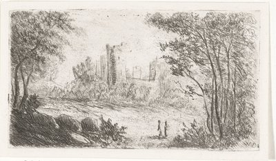 Landskap med slottsruin och två figurer av Willem Matthias Jan van Dielen