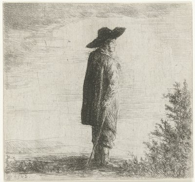 Man med hatt och pinne i landskapet av Willem Matthias Jan van Dielen
