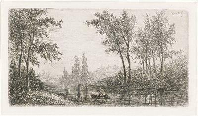 Flodlandskap med båt av Willem Matthias Jan van Dielen