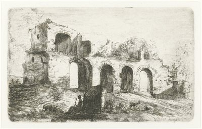 Södra landskapet med ruin och herde med boskap av Willem Matthias Jan van Dielen