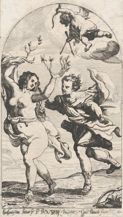 Daphne flyr från Apollo, med Amor över huvudet, 1631. av Willem Panneels