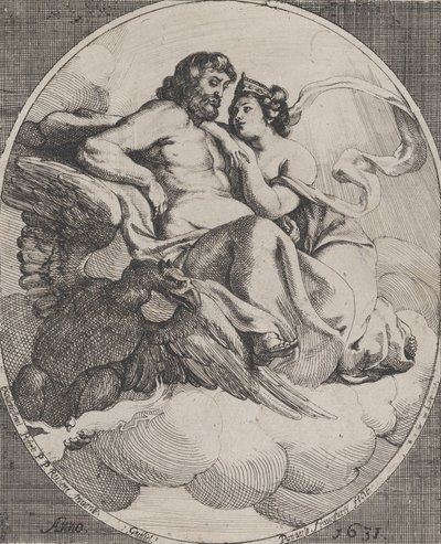 Jupiter och Juno sitter på moln, med en örn som håller åskbultar under till vänster, 1631. av Willem Panneels