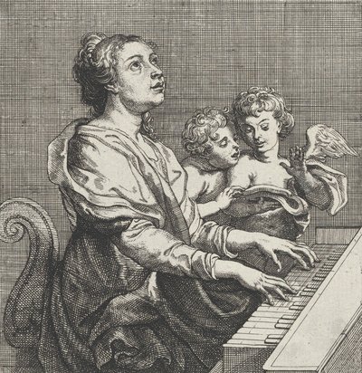 Sankta Cecilia spelar orgel med två putti till höger, ca. 1631. av Willem Panneels