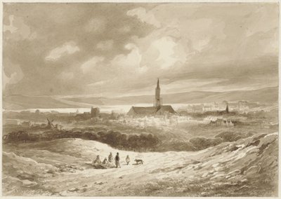 Utsikt från kullarna i en stad på en sjö av Willem Pieter Hoevenaar
