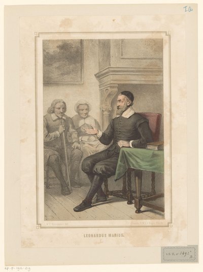 Leonardus Marius van der Goes tilltalar en man och en kvinna Leonardus Marius (titel på objekt) av Willem Pieter Hoevenaar