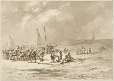Strand med fiskare av Willem Pieter Hoevenaar