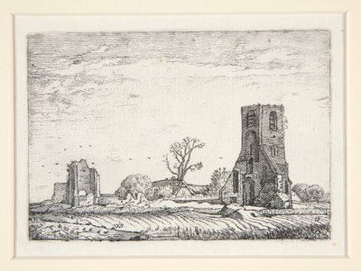 Ruinerna av en kyrka (kapellet Eykenduynen nära Haag), skylt 10 från The Set of the Landscapes av Willem Pietersz. Buytewech