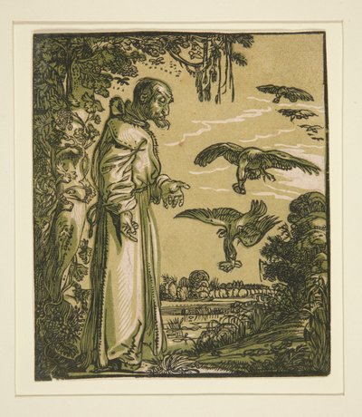 Eremiten Paulus (Elijah) Matad av korparna av Willem Pietersz. Buytewech