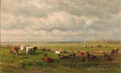 Ängslandskap med boskap Weidelandschap met vee av Willem Roelofs (I)