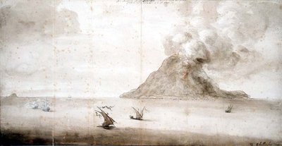 PD.703-1963 View of Stromboli, c.1661-5 (krita, penna och bläck, tvätt) av Willem Schellinks