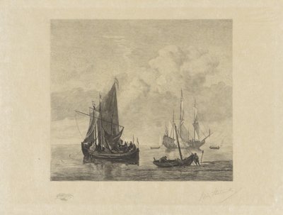 Segelfartyg på lugnt hav av Willem Steelink (II) (signed by artist)