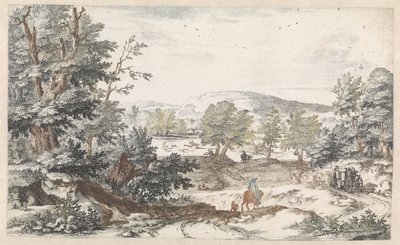 Skogbevuxen landskap med en väg av Willem Swidde