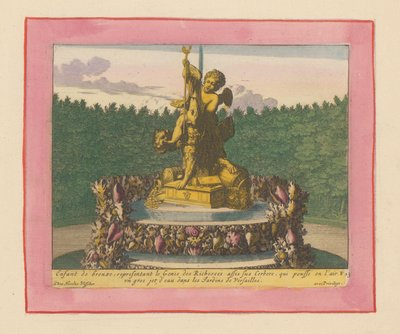 Brunnen mit einem Putto als Personifikation des Reichtums, sitzend auf Cerberus av Willem Swidde