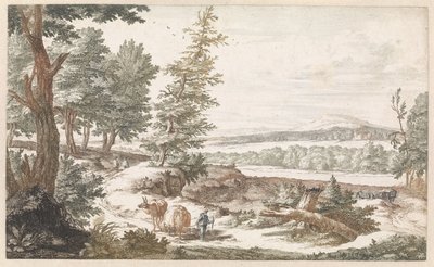 Landskap med åsnor på en väg av Willem Swidde