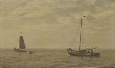 Havslandskap med fiskebåtar av Willem Tholen