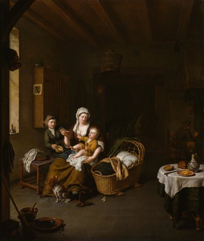 En mamma som matar sitt barn (The Happy Mother) av Willem Van Mieris