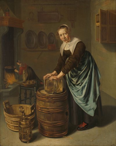 Kvinna som skurar ett fartyg av Willem Van Odekercken
