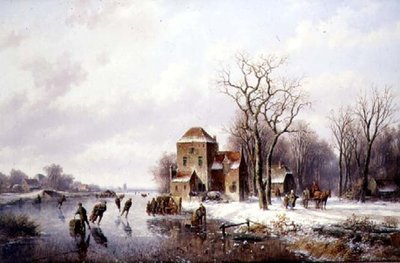 Vinterscen med en häst och vagn på en bana (olja på duk) av Willem Vester