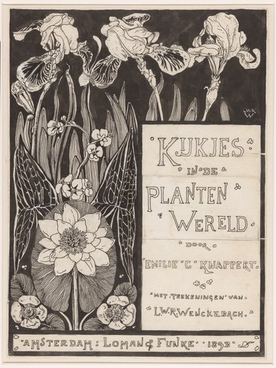 Bindande design för: Knappert, Emilie C., Views in the plant world, 1893 av Ludwig Willem Reymert Wenckebach
