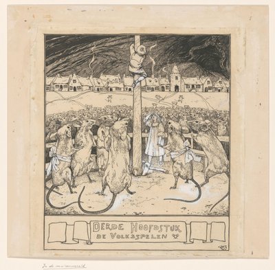 Willy klättrar på en stolpe medan mössen tittar på av Ludwig Willem Reymert Wenckebach