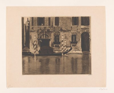Förtöjd gondol med uppbyggnad i en kanal i Venedig Gondol med konstruktion i Canal Grande, Venedig (originaltitel) av Willem Witsen (signed by artist)