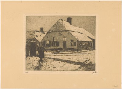 Snöiga hus på en väg i Ede av Willem Witsen (signed by artist)